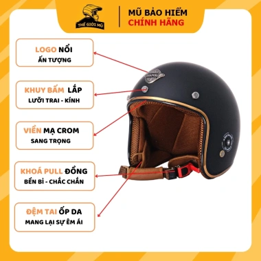 Mũ bảo hiểm 3/4 Napoli SH kèm kính phi công UV, lưỡi trai, kính chắn gió - 400k 2