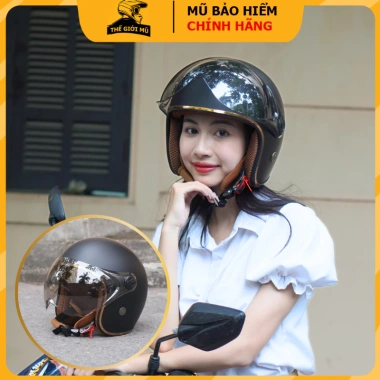 Mũ bảo hiểm 3/4 NTMAX TRUMP gọn nhẹ, kính chắn gió, lót nâu viền đồng cao cấp