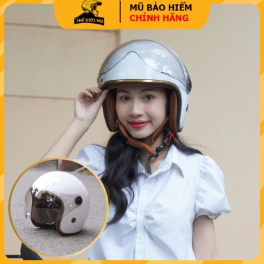 Mũ bảo hiểm 3/4 NTMAX TRUMP trắng bóng - Kính chắn gió, nam nữ, chính hãng, giảm còn 320.000₫