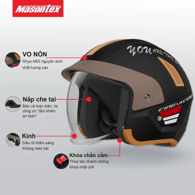 Mũ Bảo Hiểm 3/4 Retro Masontex 706 – Lót trong tháo rời, Êm ái thoáng khí, đi xe máy, giá 509.000₫ 3