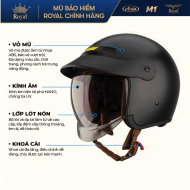 Mũ bảo hiểm 3/4 Royal M139 Lux & GXT GX139 Chính hãng - Kính âm lưỡi trai, che nắng, giảm giá 579k 2