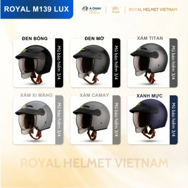 Mũ Bảo Hiểm 3/4 Royal M139 Luxury Trơn Kính Chính Hãng Chống Chói UV 579k