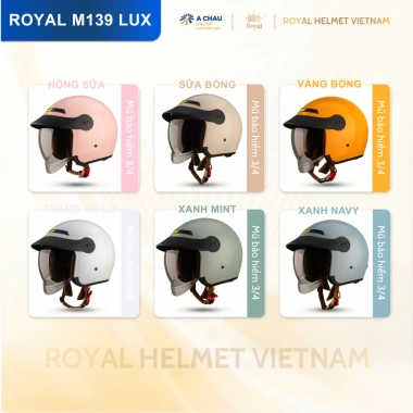 Mũ Bảo Hiểm 3/4 Royal M139 Luxury Trơn Kính Chính Hãng Chống Chói UV 579k