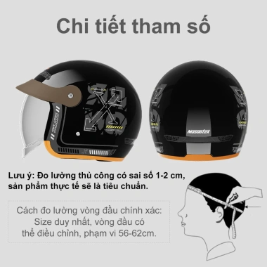 Mũ bảo hiểm 4/3 MASONTEX kính ẩn, chống gió, vỏ ABS siêu bền, thoáng khí - Biker nam nữ 7