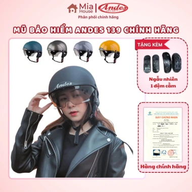 Mũ bảo hiểm Andes 139 nửa đầu kính âm che mặt, bảo hành 12 tháng, MI A House 499k