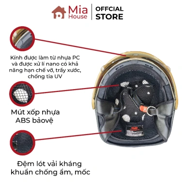 Mũ bảo hiểm Andes 139 nửa đầu kính âm che mặt, bảo hành 12 tháng, MI A House 499k