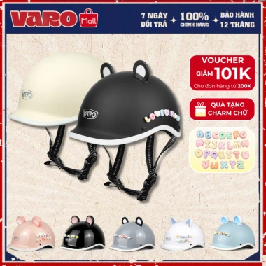 Mũ Bảo Hiểm Cá Heo VARO Quatest 600g Siêu Nhẹ, tặng Tai Gấu và Charm Tên Freesize 53-58cm 275k