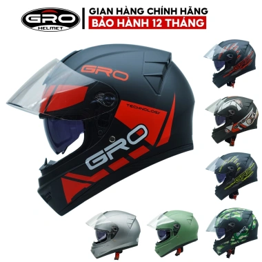 Mũ Bảo Hiểm Fullface GRO Helmet 2 Kính Chính Hãng - Mạnh Mẽ Cho Nam, Nhiều Màu, Giá 490.000₫