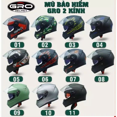 Mũ Bảo Hiểm Fullface GRO Helmet 2 Kính Chính Hãng - Mạnh Mẽ Cho Nam, Nhiều Màu, Giá 490.000₫ 2