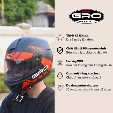 Mũ Bảo Hiểm Fullface GRO Helmet 2 Kính Chính Hãng - Mạnh Mẽ Cho Nam, Nhiều Màu, Giá 490.000₫ 3