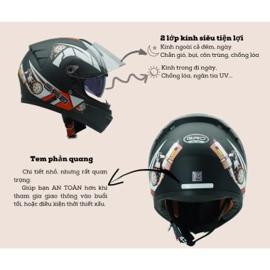 Mũ Bảo Hiểm Fullface GRO Helmet 2 Kính Chính Hãng - Mạnh Mẽ Cho Nam, Nhiều Màu, Giá 490.000₫ 5