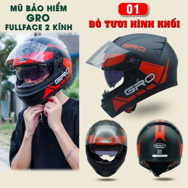 Mũ Bảo Hiểm Fullface GRO Helmet 2 Kính Chính Hãng - Mạnh Mẽ Cho Nam, Nhiều Màu, Giá 490.000₫ 9