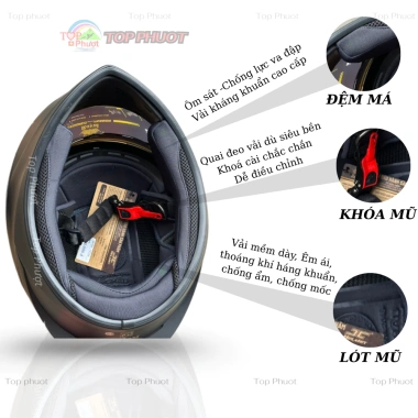 Mũ Bảo Hiểm Fullface M266 2 Kính Đen Nhám Chùm Đầu - Hãng, Tặng Khăn Trùm Đầu, Đệm Cằm, Giá 599.000 VND 6