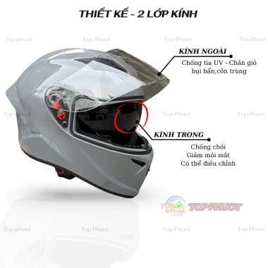 Mũ Bảo Hiểm Fullface M266-2 Kính Trắng Nón Chùm Đầu Cao Cấp - Chính Hãng, Tặng Khăn Trùm Đầu