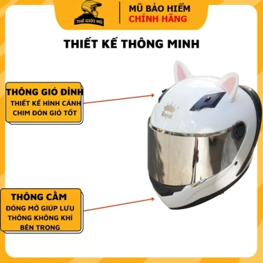 Mũ bảo hiểm Fullface Royal M136 đa màu, tặng tai mèo và đuôi gió, giá 650k phượt 4