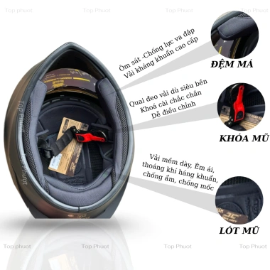 Mũ Bảo Hiểm Fullface Royal M266 2 Kính Đen - Cao Cấp, Chùm Đầu, Tặng Khăn Trùm Đầu & Đệm Cằm 6