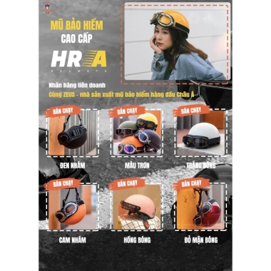 Mũ Bảo Hiểm HRA Hồng Bóng kèm kính - Thiết kế nửa đầu cao cấp, giảm 18% 5