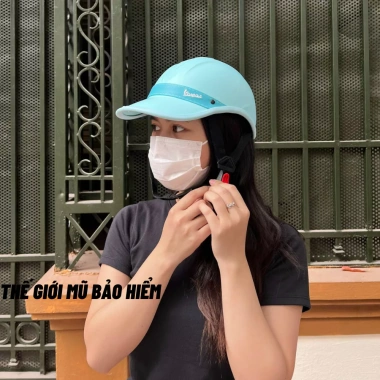 Mũ bảo hiểm Lưỡi trai đai da xanh mint - Nón thời trang nửa đầu khoét sau, buộc tóc nữ, chỉ 150k