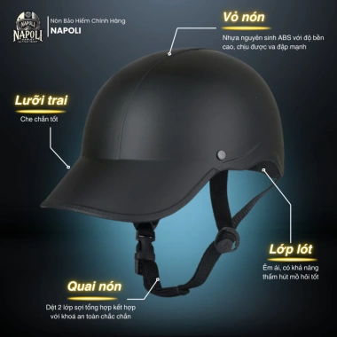 Mũ Bảo Hiểm Lưỡi Trai Napoli Nửa Đầu Cao Cấp Chính Hãng Freeship – Giá 153.900đ