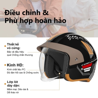 Mũ Bảo Hiểm Masontex 706 Retro Nửa Đầu Kính Gập Size 52‑64cm An Toàn Thoải Mái Khi Đi Phượt 4