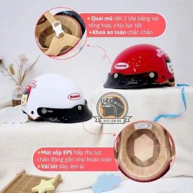 Mũ Bảo Hiểm Napoli 1/2 Trẻ Em CHÍNH HÃNG Freeship N02 Lưỡi Trai Lót Da Giá 213.900₫ 5