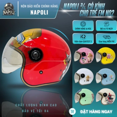 Mũ bảo hiểm Napoli 3/4 có kính trẻ em chính hãng N02 bản dán tem freeship