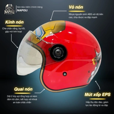 Mũ bảo hiểm Napoli 3/4 có kính trẻ em chính hãng N02 bản dán tem freeship 2
