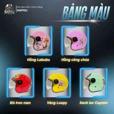 Mũ bảo hiểm Napoli 3/4 có kính trẻ em chính hãng N02 bản dán tem freeship 3