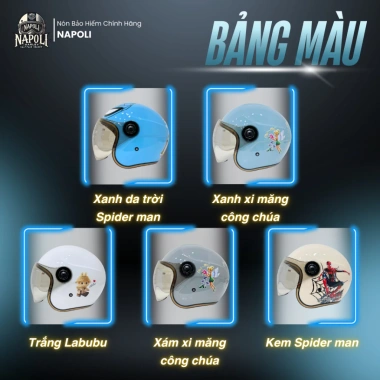 Mũ bảo hiểm Napoli 3/4 có kính trẻ em chính hãng N02 bản dán tem freeship 4