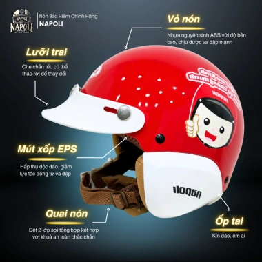Mũ Bảo Hiểm Napoli 3/4 Trẻ Em N02 Bản Tem Nước Chính Hãng - Giá 229.800, FREESHIP 2
