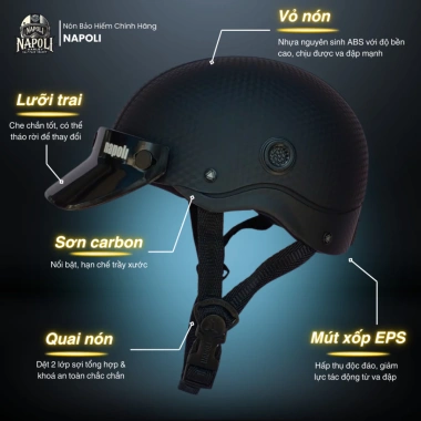 Mũ Bảo Hiểm Napoli Nửa Đầu Chính Hãng Carbon Chống Trầy Cao Cấp Freeship 159.900đ