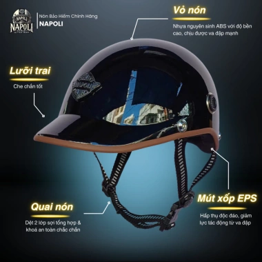 Mũ Bảo Hiểm Napoli Nửa Đầu CHÍNH HÃNG, Đủ Màu, FREESHIP – Giá chỉ 200.000đ (giá gốc 258.000đ)