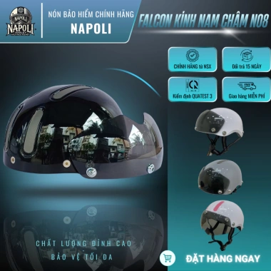 Mũ Bảo Hiểm Napoli Nửa Đầu CHÍNH HÀNG FREESHIP - N08 FALCON Kính Nam Châm 253.000 VND