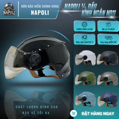Mũ Bảo Hiểm Napoli Nửa Đầu N011 Kính Ngắn Chính Hãng Lót Da Freeship - 260.900₫