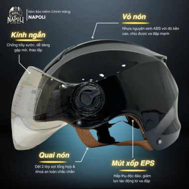Mũ Bảo Hiểm Napoli Nửa Đầu N011 Kính Ngắn Chính Hãng Lót Da Freeship - 260.900₫