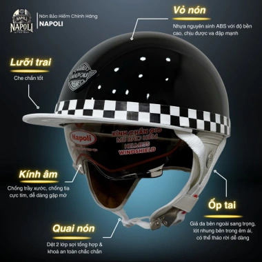 Mũ Bảo Hiểm Napoli Nửa Đầu N220 Kính Âm CHÍNH HÃNG Bosozoku Japan Giá 265k