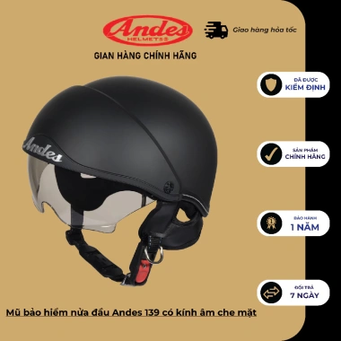 Mũ bảo hiểm nửa đầu ANDES 139 chính hãng, kính ẩn, tháo lót và giấu kính, giá chỉ 97.000₫