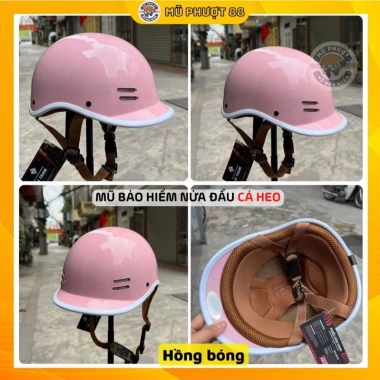 Mũ bảo hiểm nửa đầu cá heo 3 lớp hồng bóng, tem CR, freesize, giá ưu đãi 129k