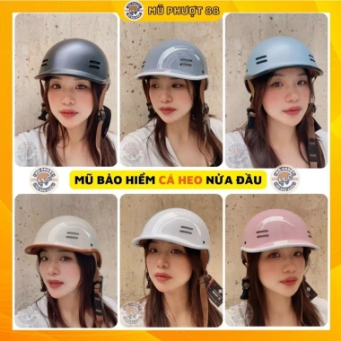 Mũ bảo hiểm nửa đầu cá heo 3 lớp hồng bóng, tem CR, freesize, giá ưu đãi 129k