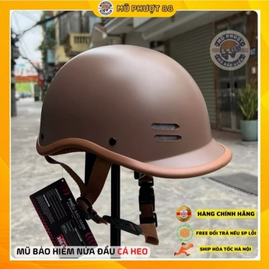 Mũ bảo hiểm nửa đầu cá heo 3 lớp màu nâu nhám - tem CR, giảm giá 129k, siêu nhẹ an toàn