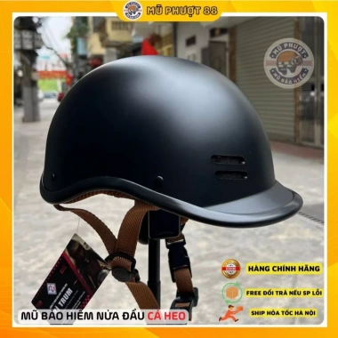 Mũ bảo hiểm nửa đầu cá heo 3 lớp màu nâu nhám - tem CR, giảm giá 129k, siêu nhẹ an toàn