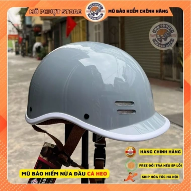 Mũ bảo hiểm nửa đầu cá heo màu ghi bóng 3 lớp an toàn tem CR giảm giá 129k 3