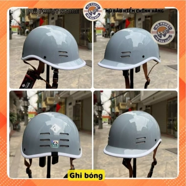 Mũ bảo hiểm nửa đầu cá heo màu ghi bóng 3 lớp an toàn tem CR giảm giá 129k 4