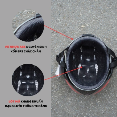 Mũ bảo hiểm nửa đầu GRS A102K đen đỏ có kính, nam nữ, bảo hành 12 tháng Thế Giới Mũ