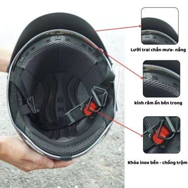 Mũ bảo hiểm nửa đầu GRS A966 kính âm giấu lưỡi trai lót tháo rời form to giá 500k 2
