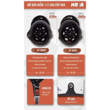 Mũ bảo hiểm nửa đầu kính phi công HRA cao cấp - Nâu Cafe giá ưu đãi 320.000 9