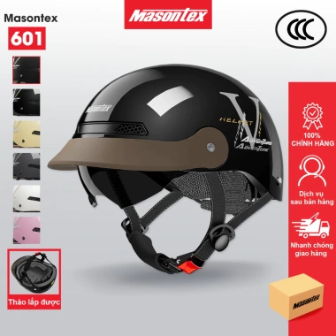 Mũ bảo hiểm nửa đầu Masontex 601 - Tròng kính trắng gập chống bụi, vỏ ABS nhẹ bền, giá ưu đãi 332.000đ