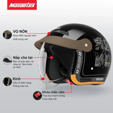 Mũ bảo hiểm nửa đầu Masontex 702 retro vỏ ABS, kính gập - Giá 429.000đ 6