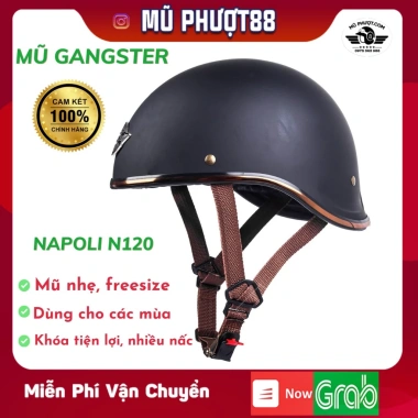 Mũ bảo hiểm nửa đầu NAPOLI N120 Gangster Đen Nhám size 55-58cm, bảo hành 12 tháng, giá ưu đãi 230.000