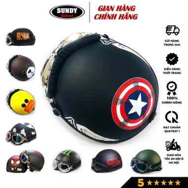 Mũ bảo hiểm nửa đầu SUNDY Freesize (55-59cm) đa họa tiết cá tính kèm kính UV - 99.000₫